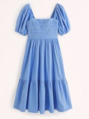 Abercrombie & Fitch Light Blue Puff Sleeve Midi Dress